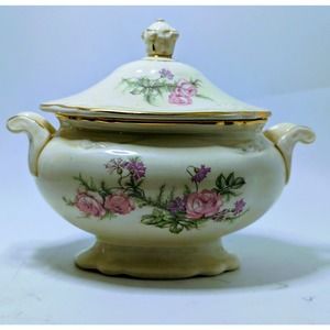 Vintage Homer Laughlin Virginia Rose Sugar Bowl Floral Tureen Rare Design
